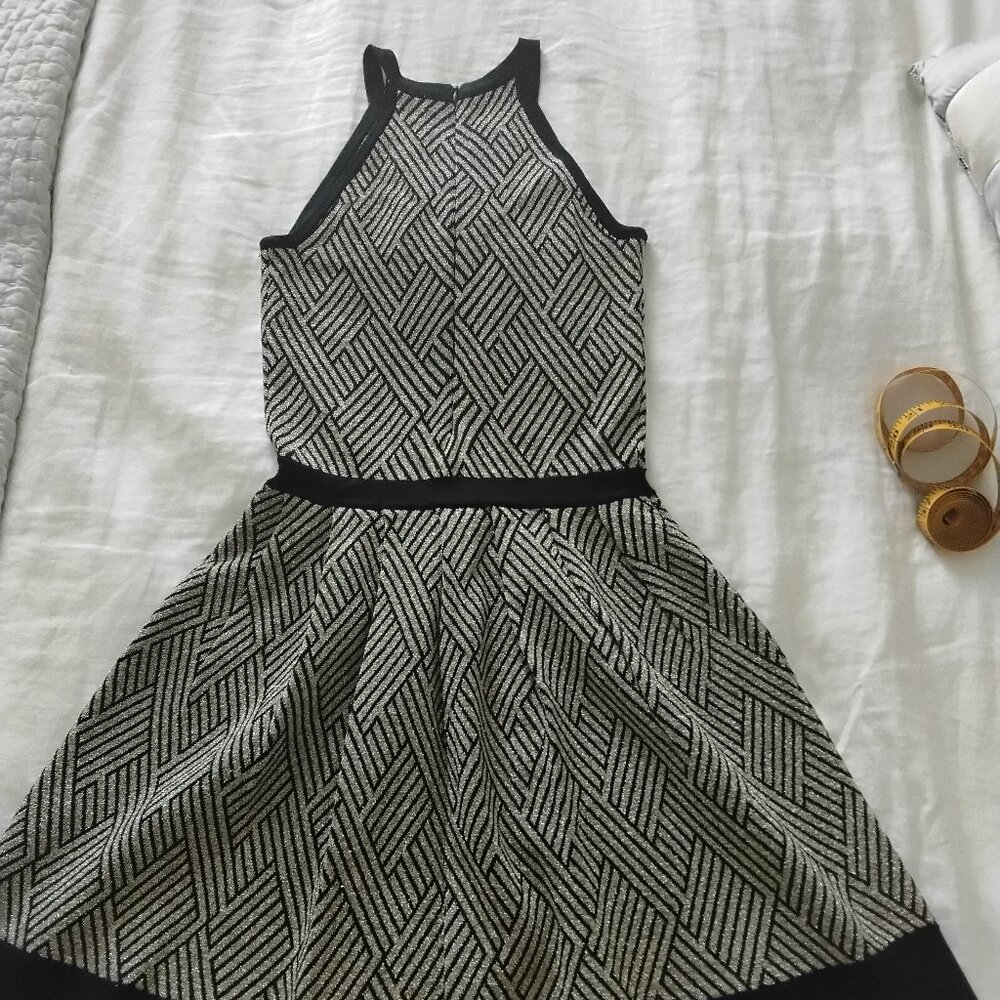 Parker Candace Gold Black Fit Flare Dress XS